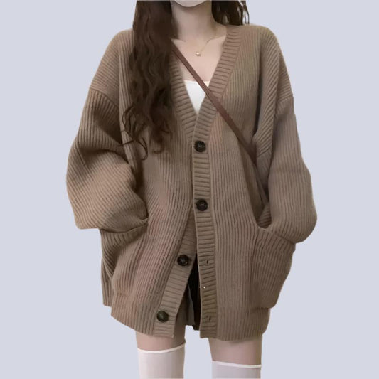 Autumn Winter Women Cardigan Sweater Coats Fashion Female Long Sleeve V-Neck Loose Knitted Jackets Casual Sweater Cardigans